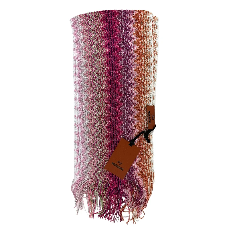 Missoni Scarf Rust Orange Pink Zig Zag Design - Women Designer Shawl FINAL SALE