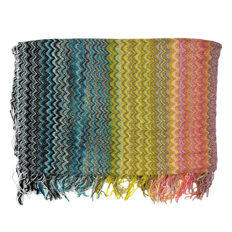 Missoni Scarf Yellow Pink Aqua Zigzag Design - Women Designer Shawl FINAL SALE