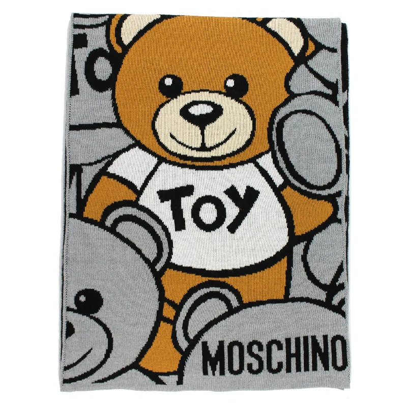 Moschino Wool Scarf Gray Toy Teddy Bear - Women Collection FINAL SALE