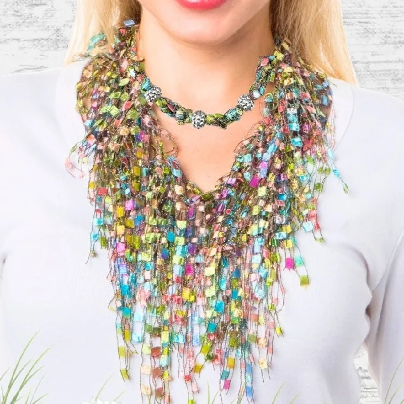 Multicolor Pastel Bundle - Scarf and Beaded Statement Necklace