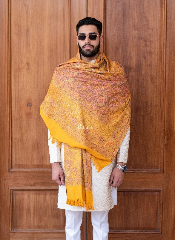 Pashtush Men Faux Pashmina  Stole , Ethnic design, Mustard