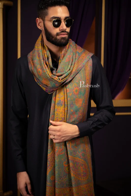 Pashtush Mens 100% Pure Wool With Woolmark Certificate Stole, Ethnic Paisley  Weave Soft And Warm Design, Mustard