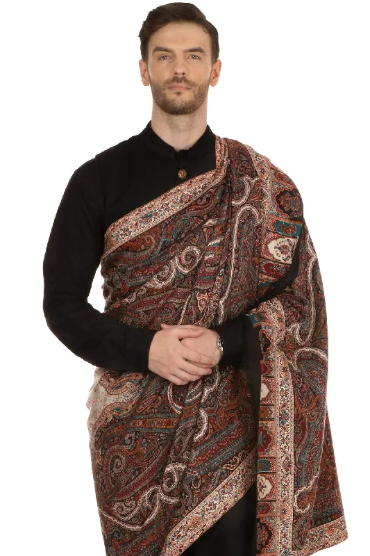 Pashtush Mens Antique Look Heritage Design, Jamawar Stole, Fine Wool