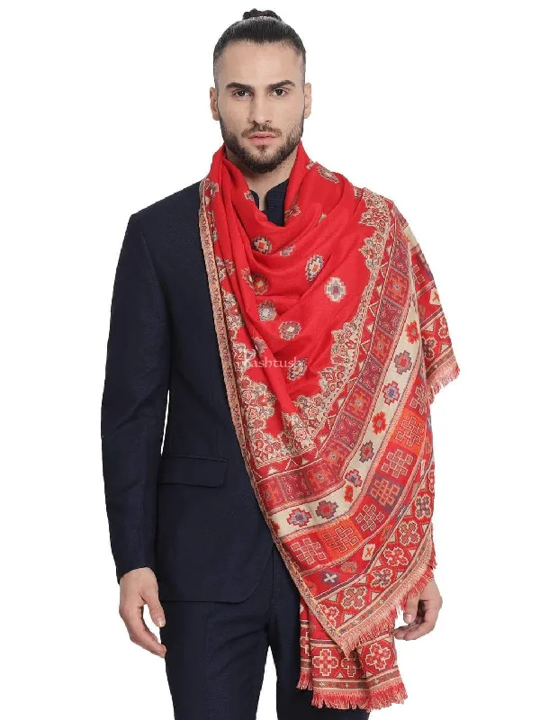 Pashtush Mens Aztec Jamawar Stole, Faux Pashmina Maroon