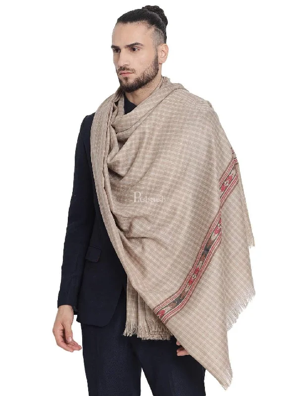 Pashtush Mens Aztec Weave Stole From Himachal, Beige