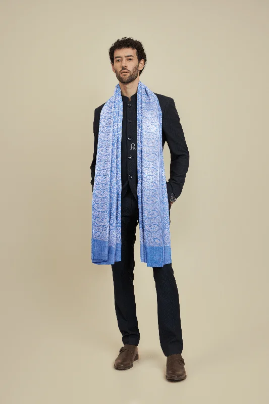 Pashtush Mens Bamboo Stole, Pasiley Weave Design, Arabic Sea Blue