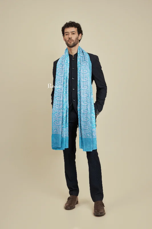 Pashtush Mens Bamboo Stole, Pasiley Weave Design, Arabic Sea Green