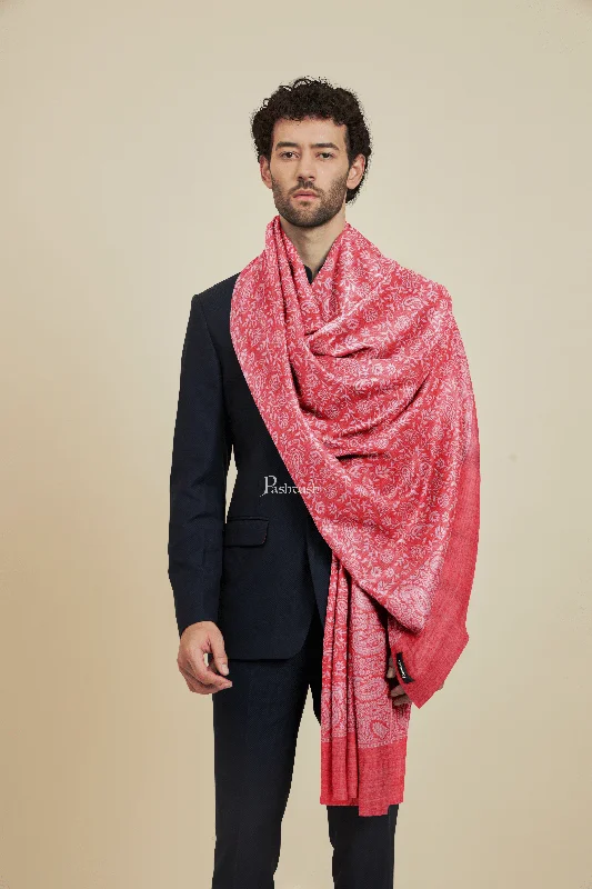 Pashtush Mens Bamboo Stole, Pasiley Weave Design, Red