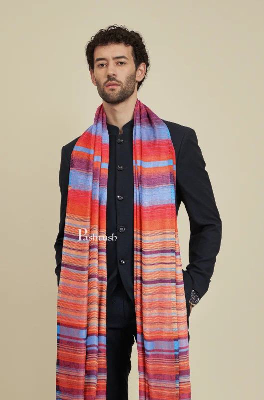 Pashtush Mens Bamboo Striped Stole, Multicolour