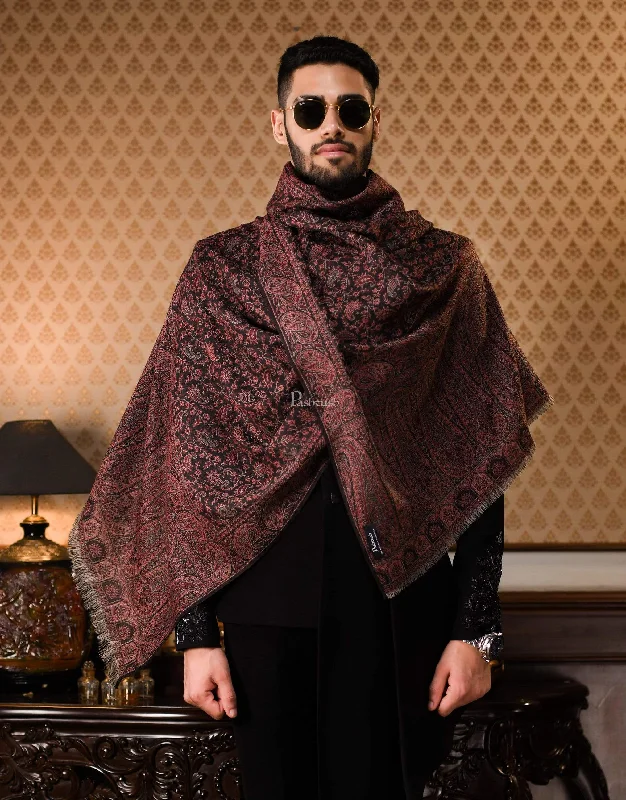 Pashtush Mens Ethnic Weave Stole, Fine Wool