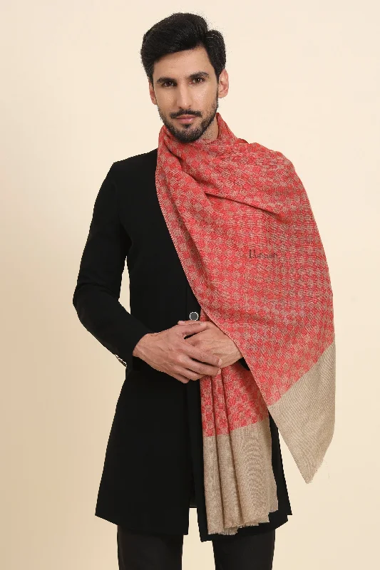 Pashtush Mens Extra Fine Wool Stole, Checkered Design, Red