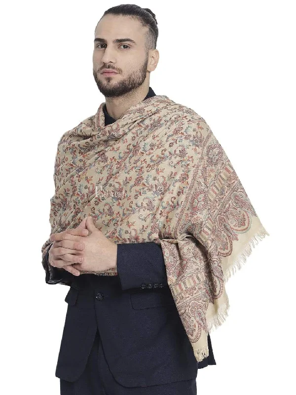 Pashtush Mens Faux Pashmina, Ethnic Weave Stole, Beige