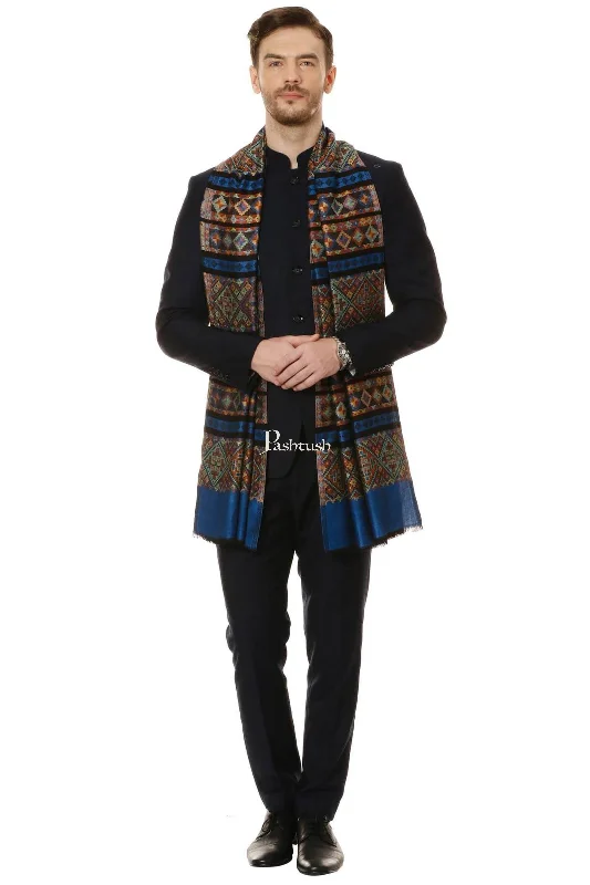 Pashtush Mens Fine Bamboo Soft Aztec Ethnic Stole - Blue