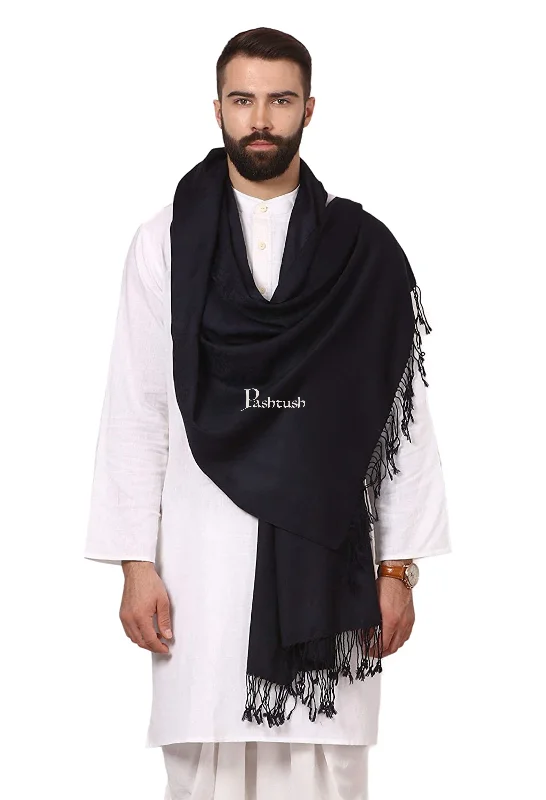 Pashtush Mens Fine Wool Jacquard Muffler, Navy Blue