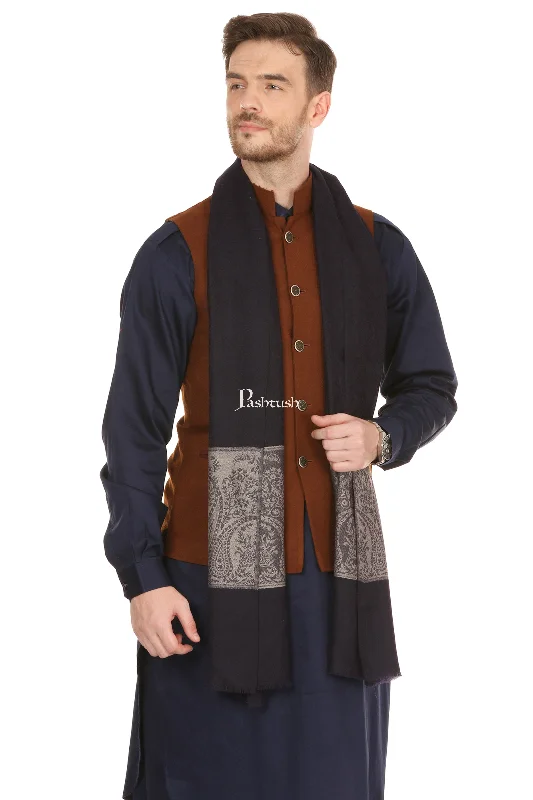 Pashtush Mens Fine Wool Reversible Muffler - Black