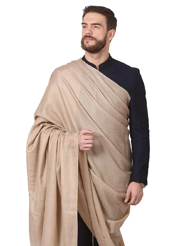 Pashtush Mens Fine Wool  Shawl , Light Weight, Beige