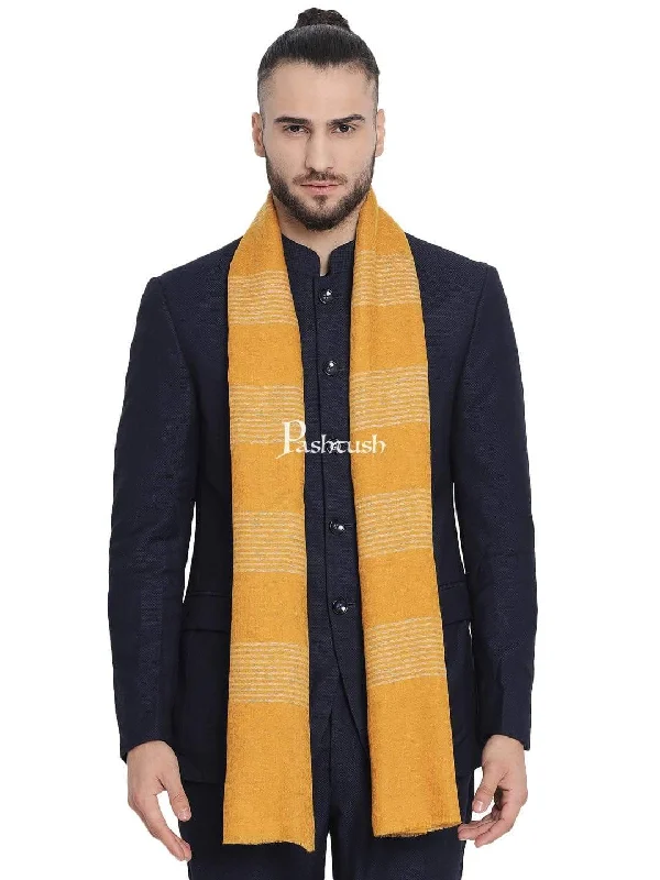 Pashtush Mens Fine Wool Striped Muffler, Soft And Warm Stole Scarf, Yellow