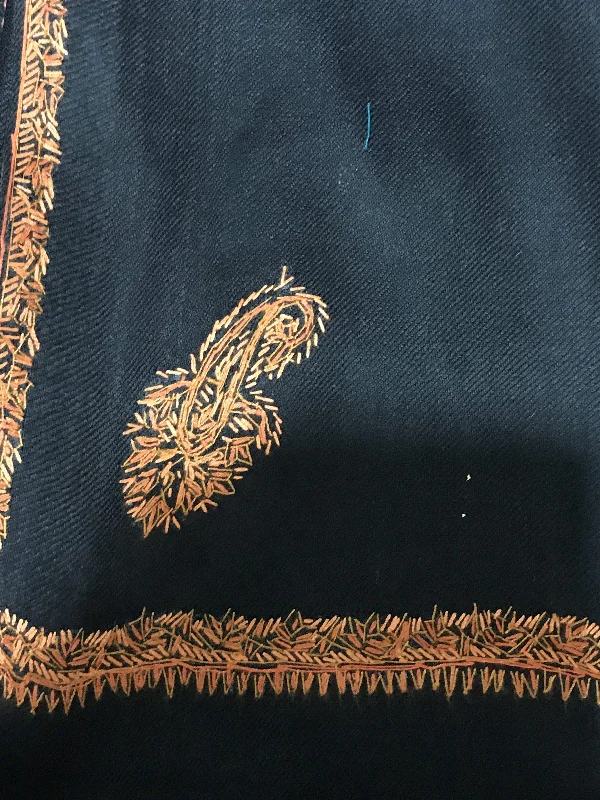 Pashtush Mens Hand Embroidered Border Kunj Full Size Black