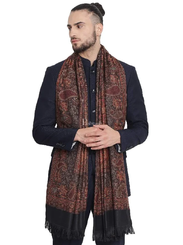 Pashtush Mens Jamawar Stole, Faux Pashmina, Black