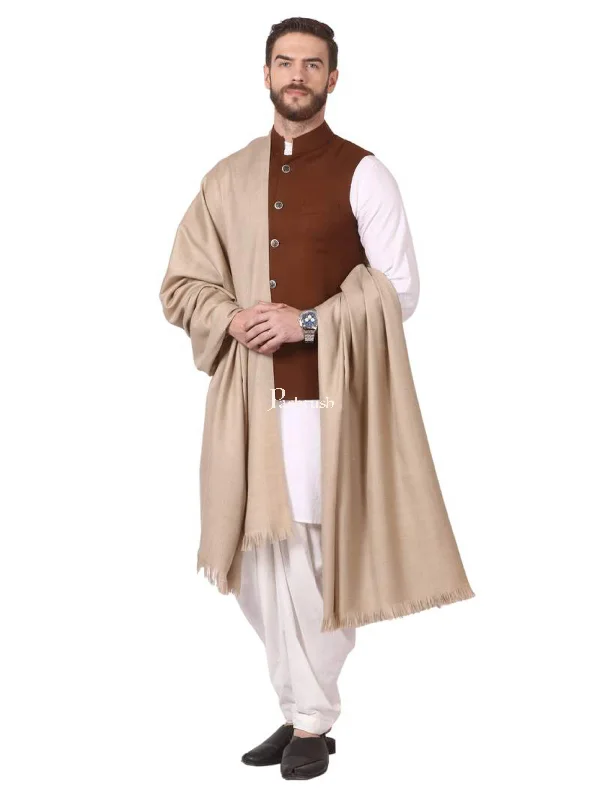 Pashtush Mens Lohi, Thick And Warm Gents Shawl, 50% Pure Wool, Beige