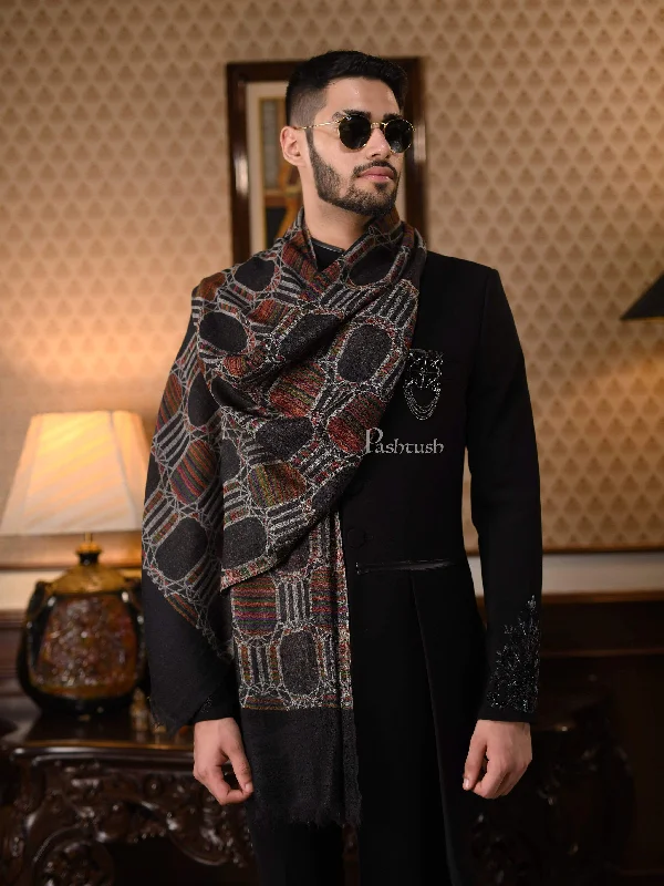 Pashtush Mens Pure Wool, Honeycomb Weave Stole, With Woolmark Certificate