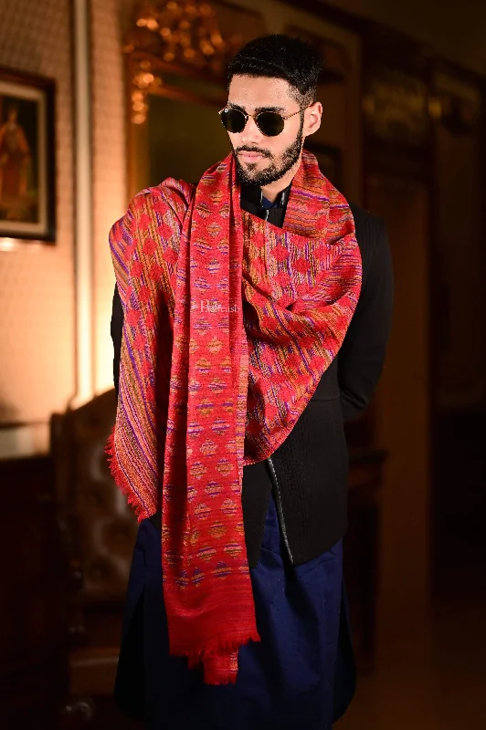 Pashtush Mens Reversible Stole, 100% Pure Wool With Woolmark Certification, Multi Coloured