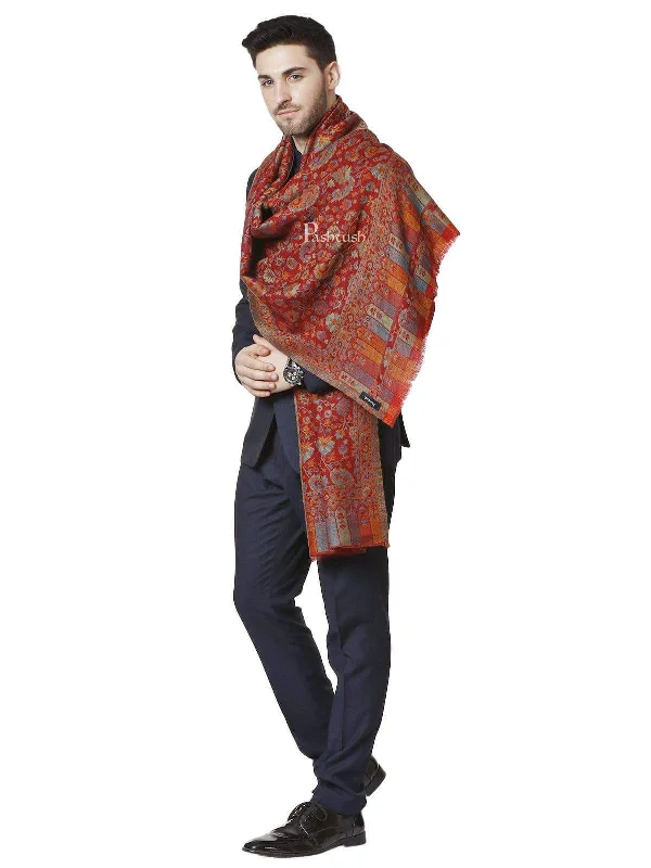 Pashtush Mens Reversible Stole, Chanting Paisley Weave Scarf, Deep Maroon