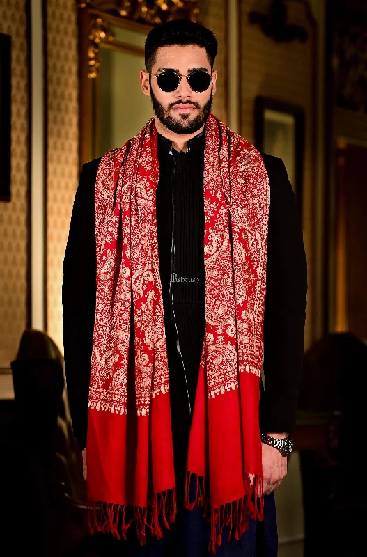 Pashtush Mens Silk-Fine Wool Fine Wool, Nalki Embroidery Needlework Stole