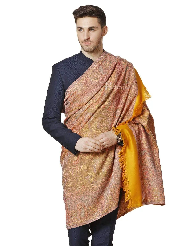 Pashtush Mens faux pashmina stole, Reversible,mustard