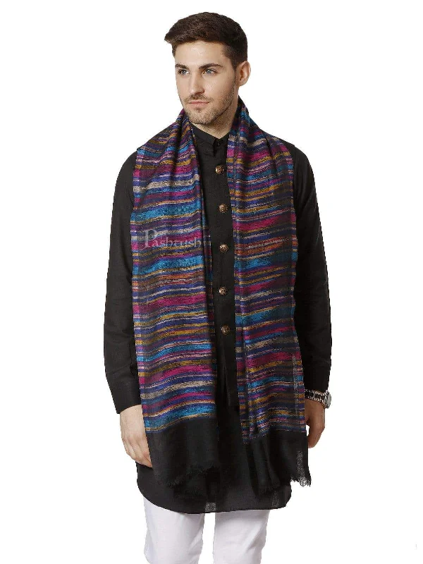 Pashtush Mens Pure Wool Multicolour Striped Stole, With Woolmark Certificate