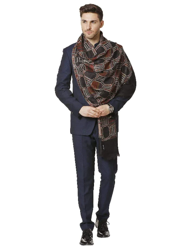 Pashtush Mens Pure Wool, Honeycomb Weave Stole, With Woolmark Certificate