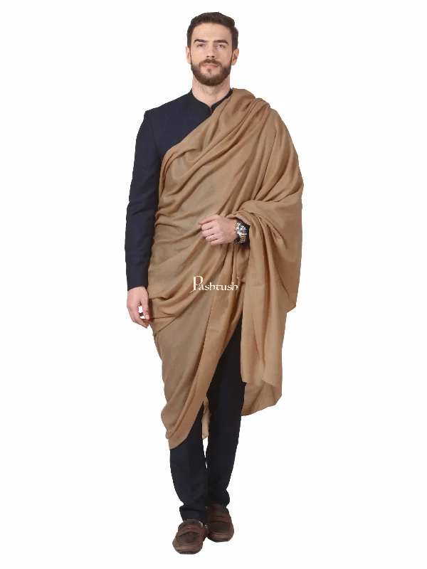 Pashtush Mens 100% Certified Pure Wool Super Fine Ring Shawl, Full Size Taupe