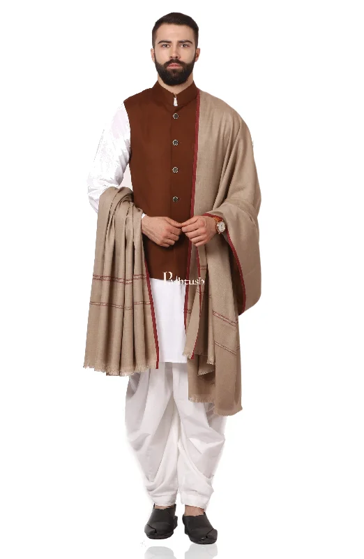 Pashtush Mens Thick Shawl Gents Lohi Woven Kinauri Design, Beige