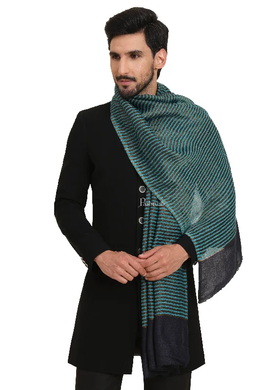 Pashtush Mens Twilight Collection Stole, Striped Design, Azure Blue