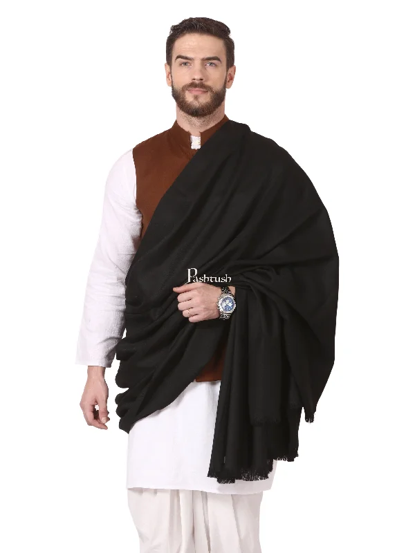 Pashtush Mens Shawl, Thick Lohi, 50% Australian Merino Wool, Black