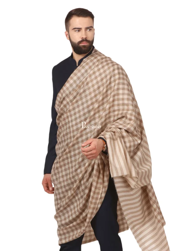 Pashtush Mens Woven Check Design Shawl, Australian Merino Wool Light Weight, Soft Handfeel