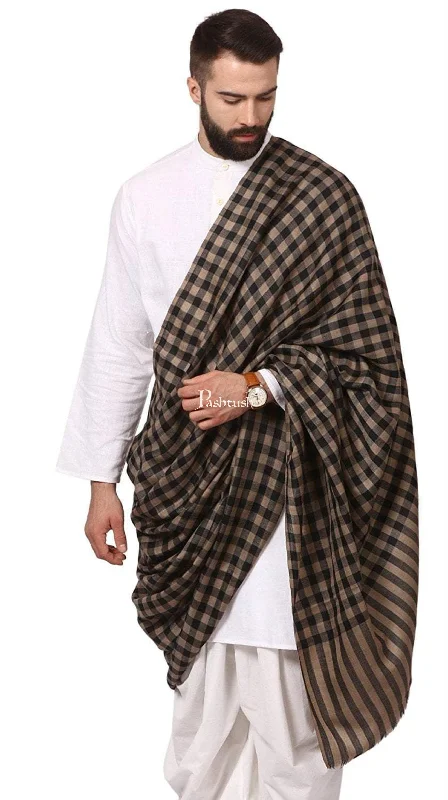 Pashtush Mens Woven Check Shawl  Light Weight - Fine Wool.