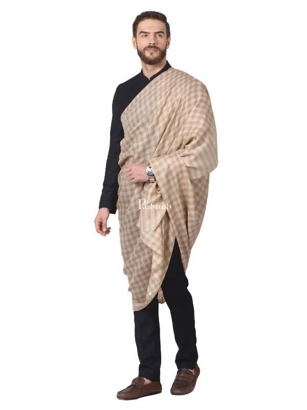 Pashtush Mens Woven Check Shawl, Ultra-Light Weight - Fine Wool, Medium, Herringbone Checks