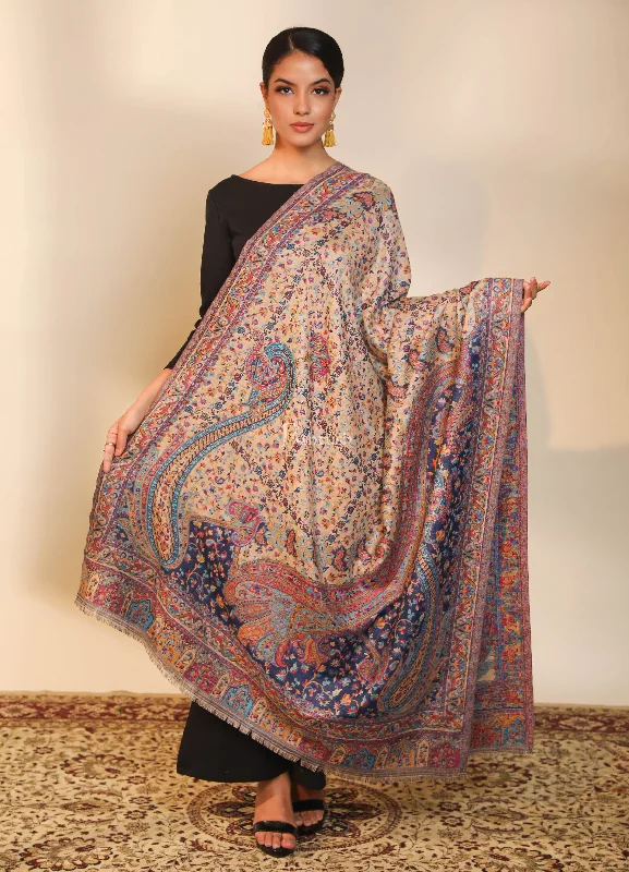 Pashtush women faux pashmina shawl, ethnic weave design, multi color