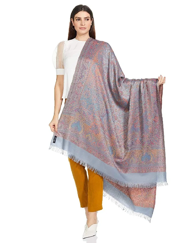 Pashtush Women'S Jamawar Shawl, Slate Grey