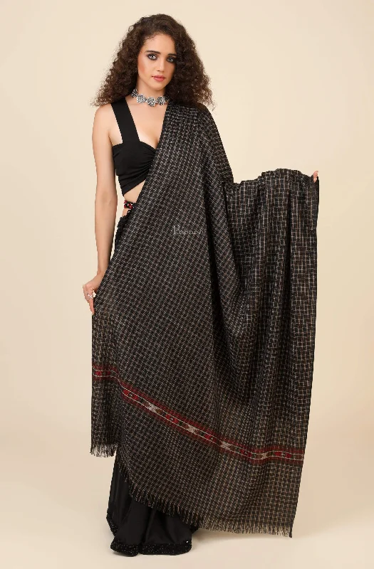 Pashtush Womens Aztec Weave Shawl From Himachal, Black