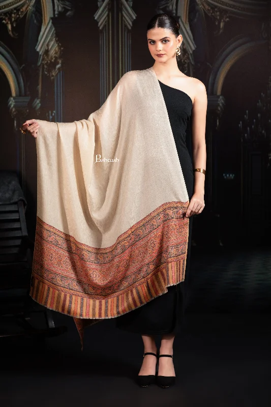 Pashtush Womens Extra Fine Wool Shawl, Aztec Palla Woven Design, Beige