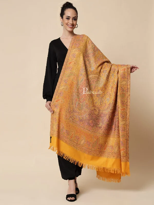 Pashtush womens Faux Pashmina Shawl, jamawar design, Mustard