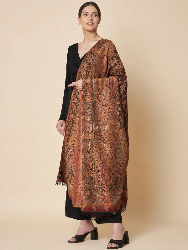 Pashtush Womens Faux Pashmina Shawl, Soft Jamawar Design, Espresso Brown