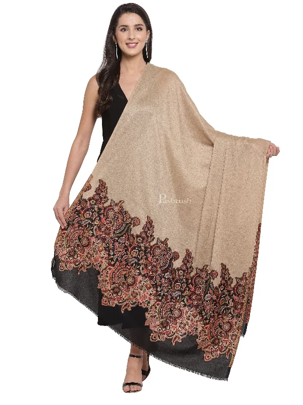 Pashtush Womens Floral Jacquard Twin Coloured Shawl Black Beige