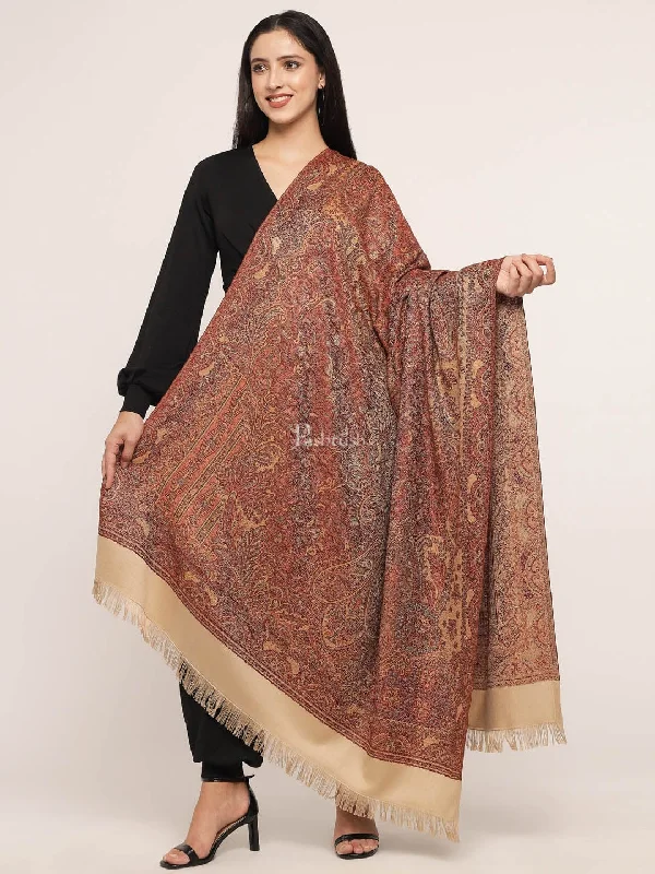 Pashtush Women's Reversible Jamawar Shawl, Brown