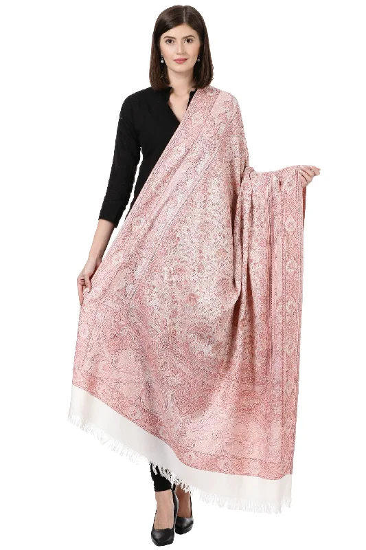 Pashtush Women's Jamawar Shawl, Ivory And Pink