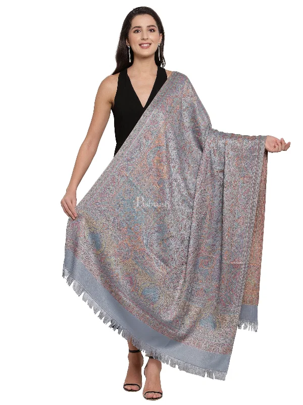 Pashtush Women'S Jamawar Shawl, Slate Grey