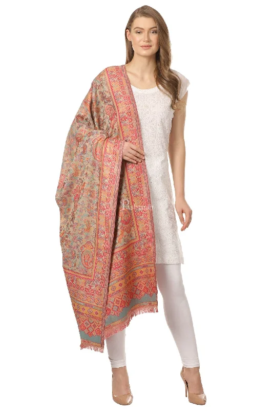 Pashtush Womens Ethnic Shawl, Faux Pashmina, Woven Jacquard Design With Woven Paisleys, Soft And Warm Faux Pashmina