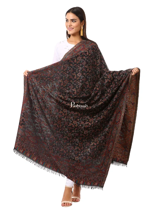 Pashtush Woven Ethnic Shawl, Faux Pashmina Shawl, Soft And Warm (Black)